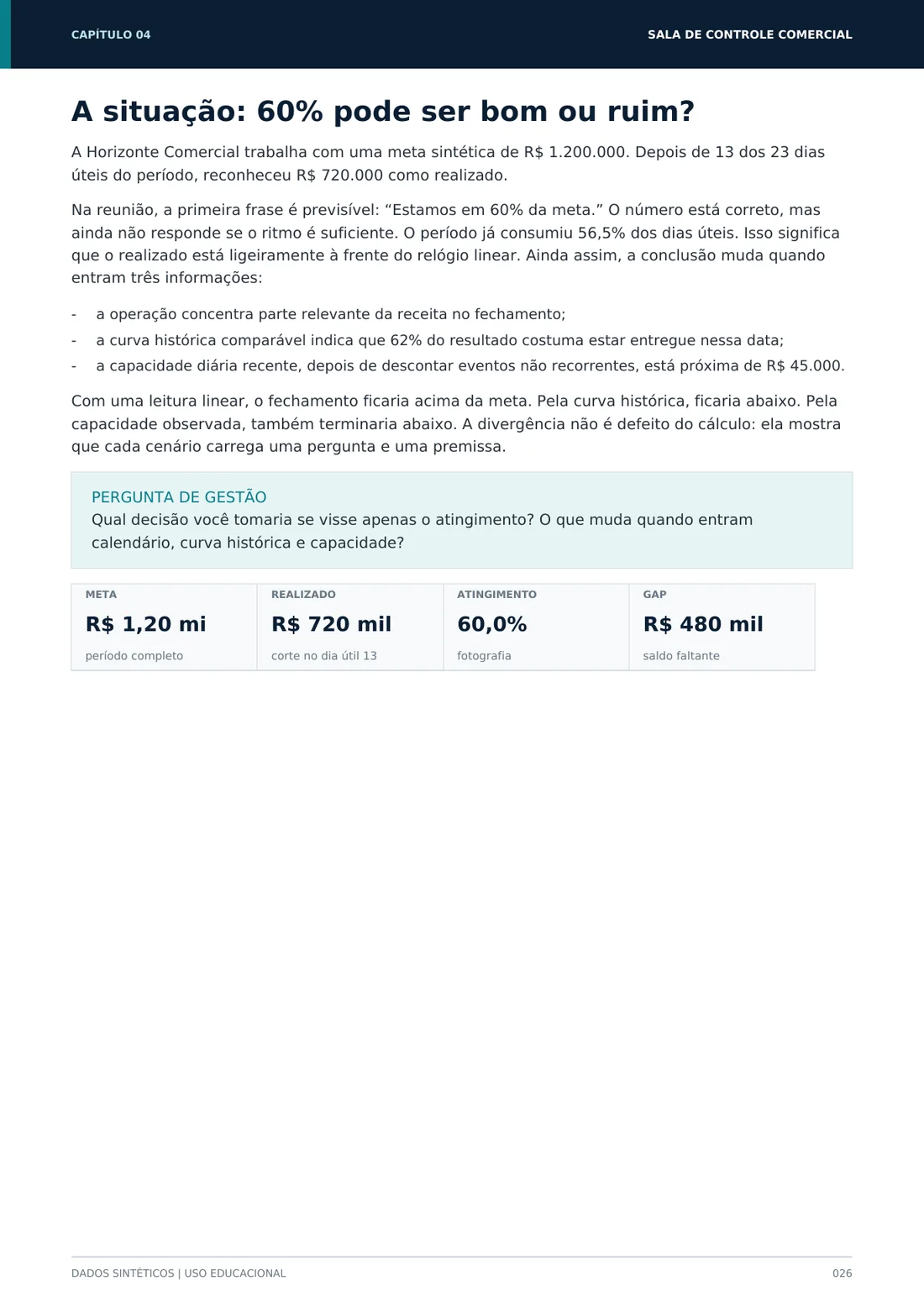 Prévia do capítulo Meta, ritmo, projeção e GAP